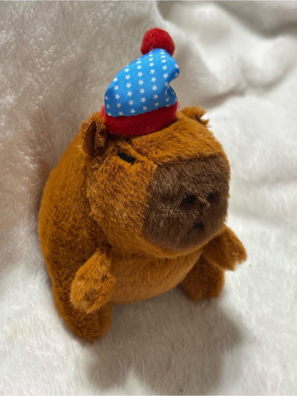 Cute Brown Plush Capybara Animal with Blue Star Hat Keychain